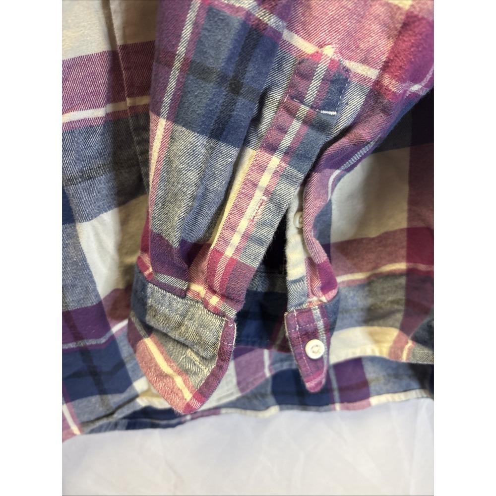 Quiksilver Mens Large Plaid Flannel Shirt Burgundy Navy Cream Long Sleeve - Picture 3 of 5